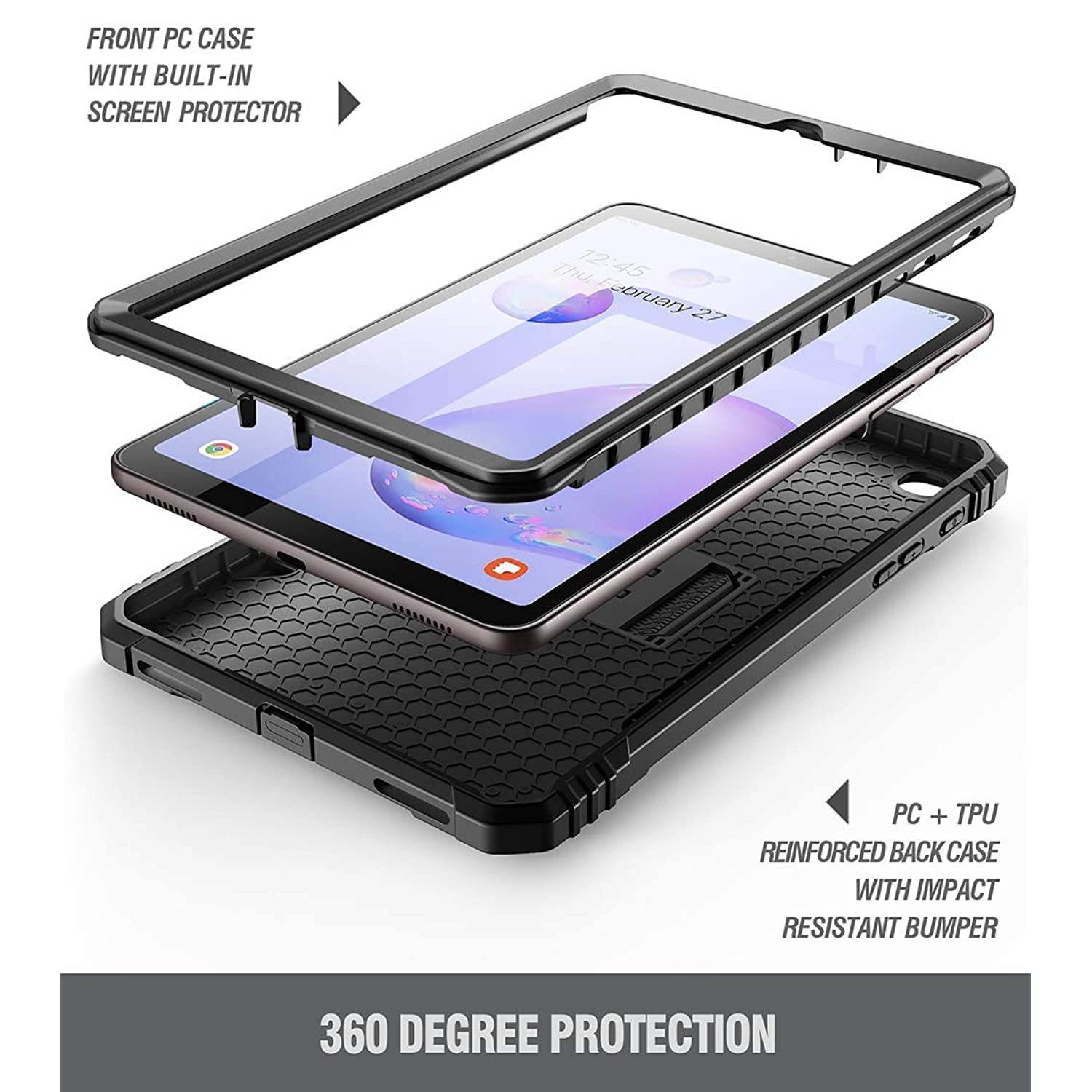 Poetic Revolution Series Designed for Samsung Galaxy Tab A 8.4 2020 Kickstand Rugged Case,Model SM-T307, Full-Body Heavy Duty Case, Built-in-Screen Protector, Black