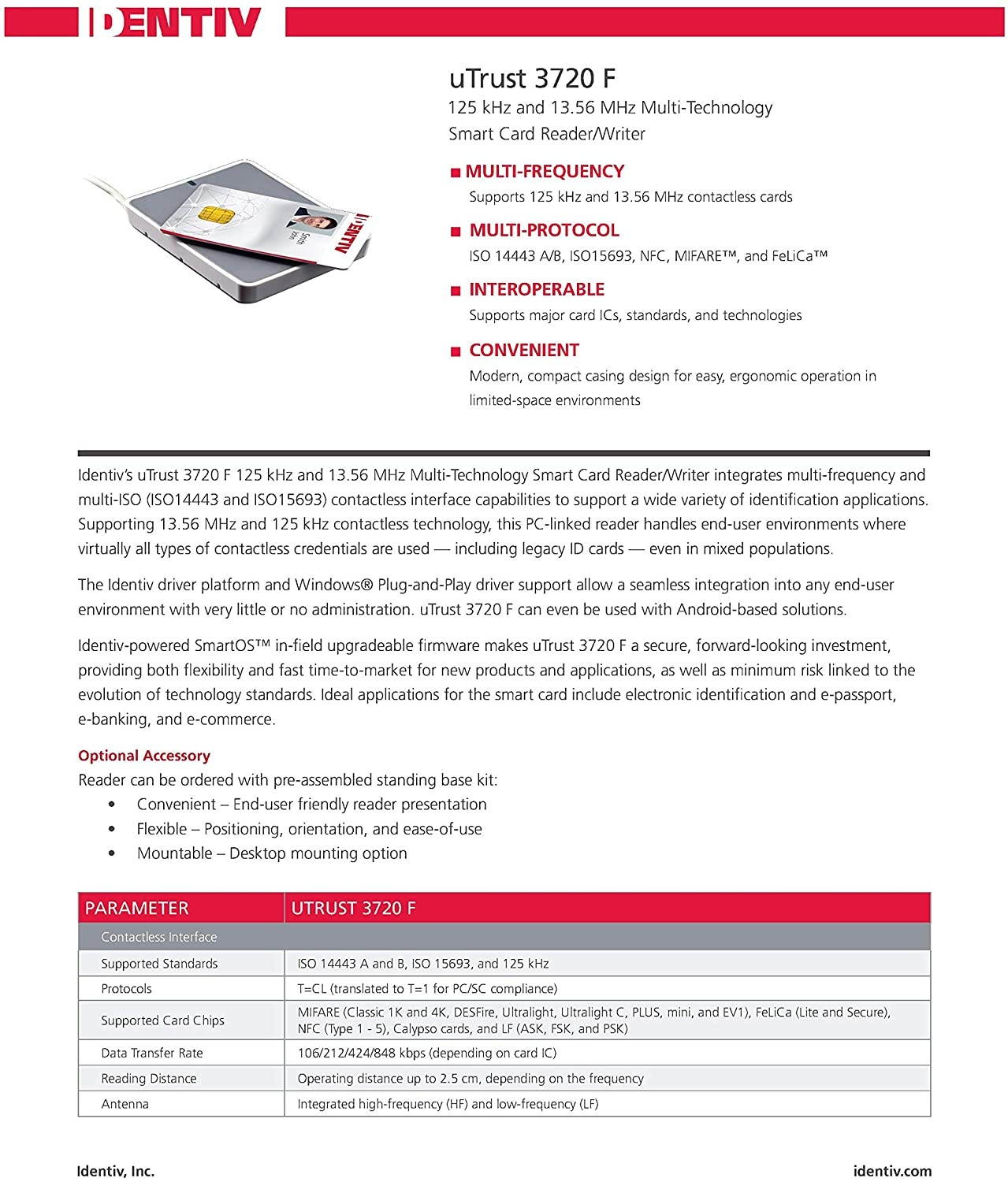 Identiv uTrust 3720 F Dual Frequency Contactless Smart Card Reader 905592