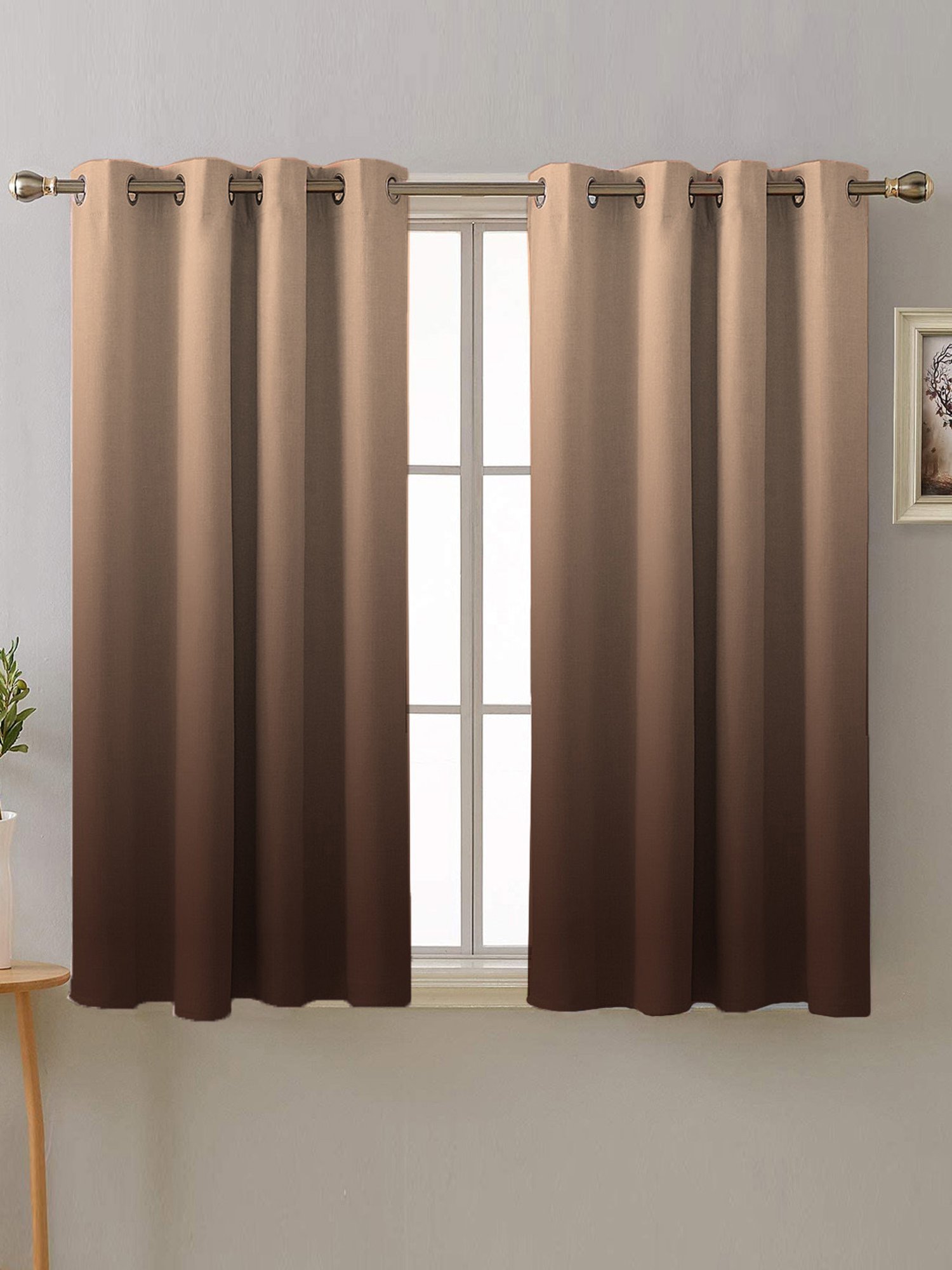 SPACES DRAPE STORY Elegent Beige & Brown Polyester 5 ft Window Curtain - Set of 2