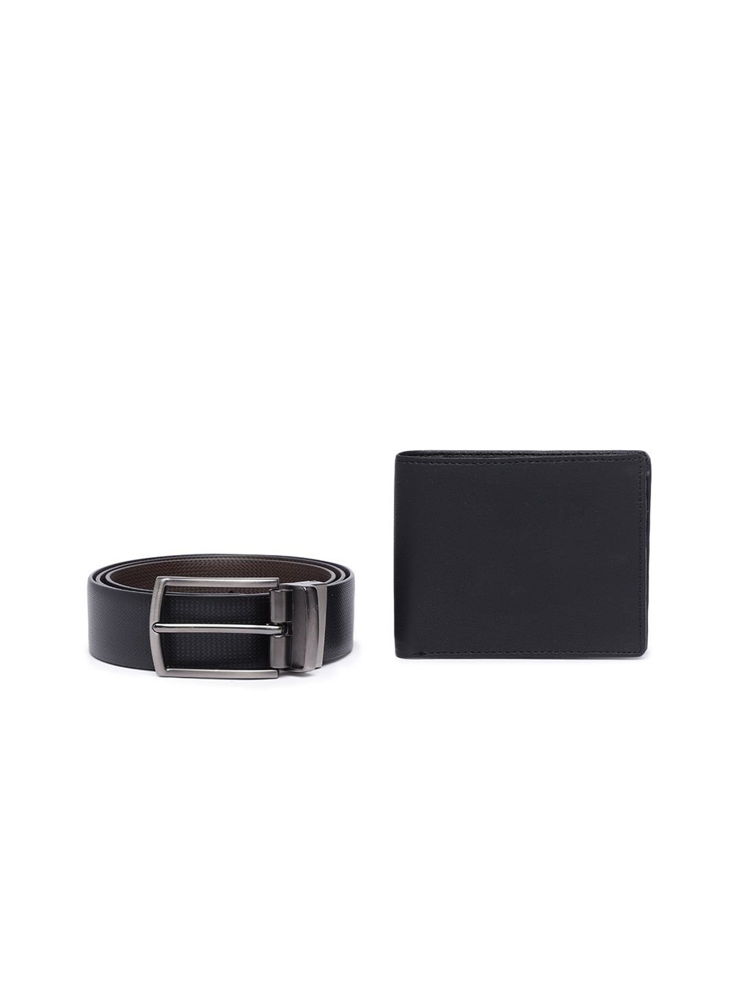 Crusset Black Formal Belt & Bi-Fold Wallet Combo Set for Men