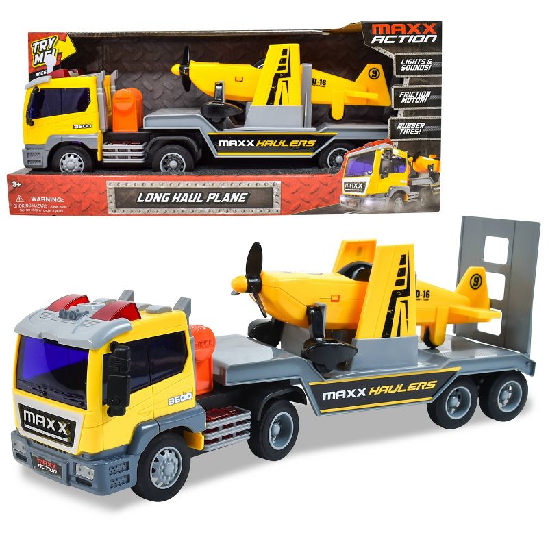 Maxx Action Lights & Sounds Airplane Semi Truck and Trailer Transport Carrier