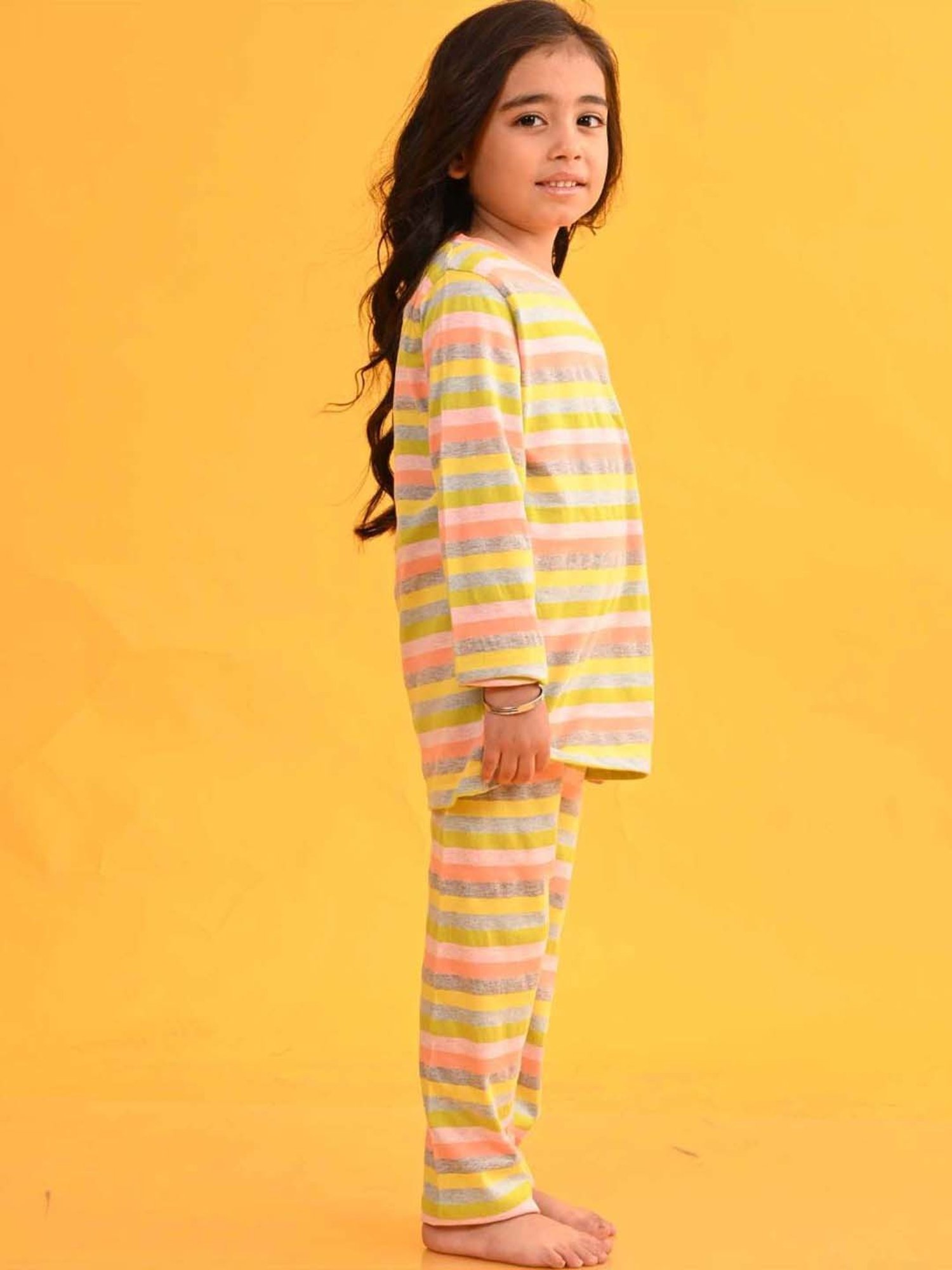 Anthrilo Kids Multicolour Cotton Striped Full Sleeves T-Shirt & Trouser
