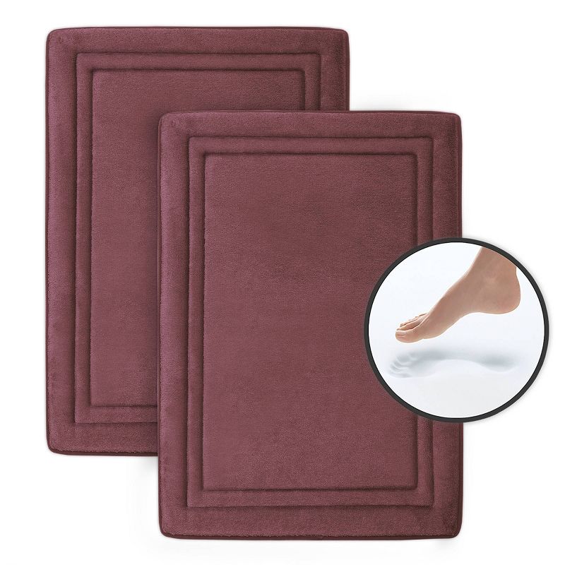 2pc Quick Drying Memory Foam Framed Bath Mat with GripTex Skid-Resistant Base Purple - Microdry