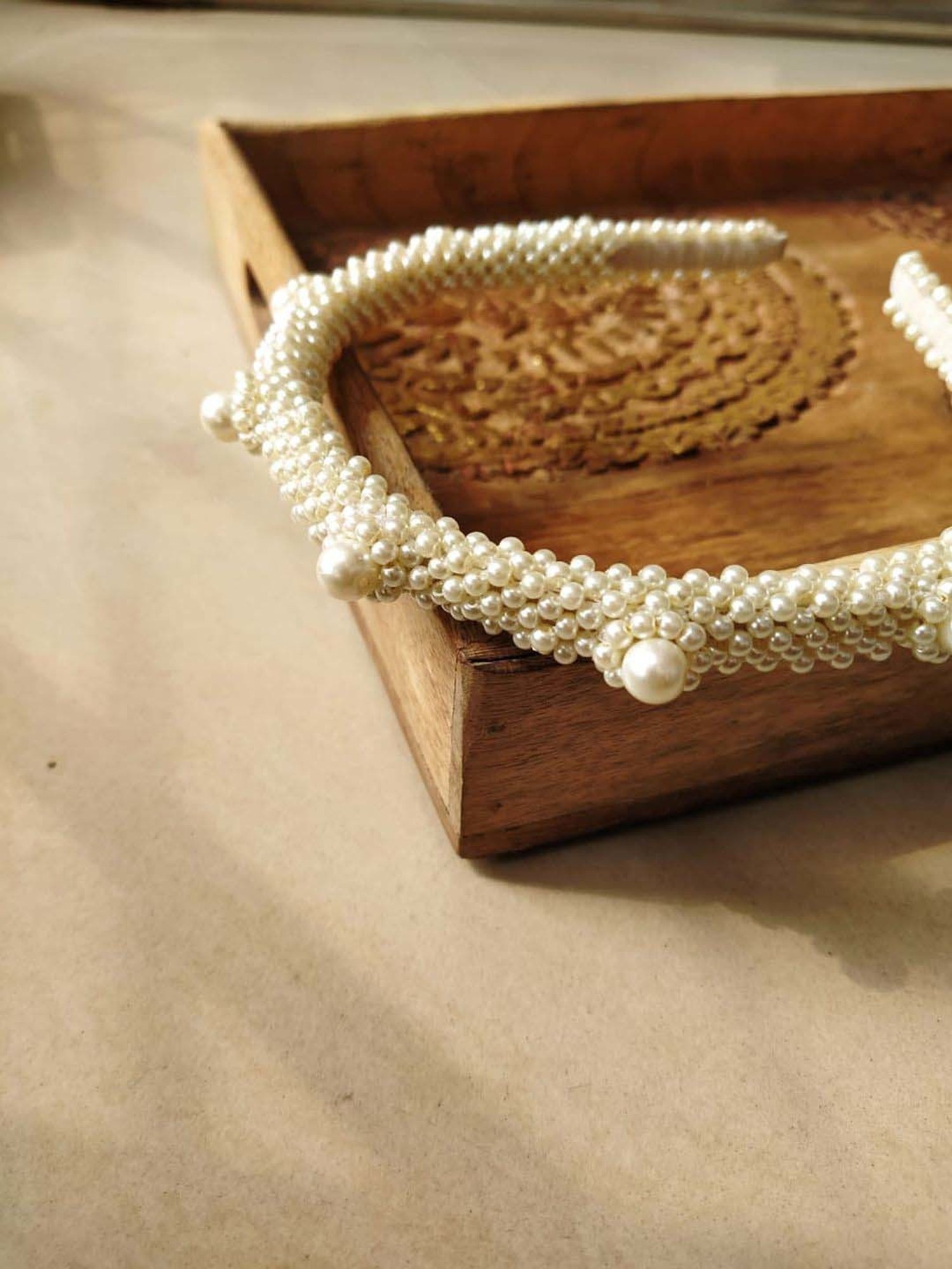 Choko Off White Embellished Hair Band