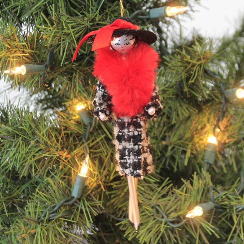 Italian Ornaments 6.5" Judith In Houndstooth Coat Ornament Italian Shopping Diva  -  Tree Ornaments