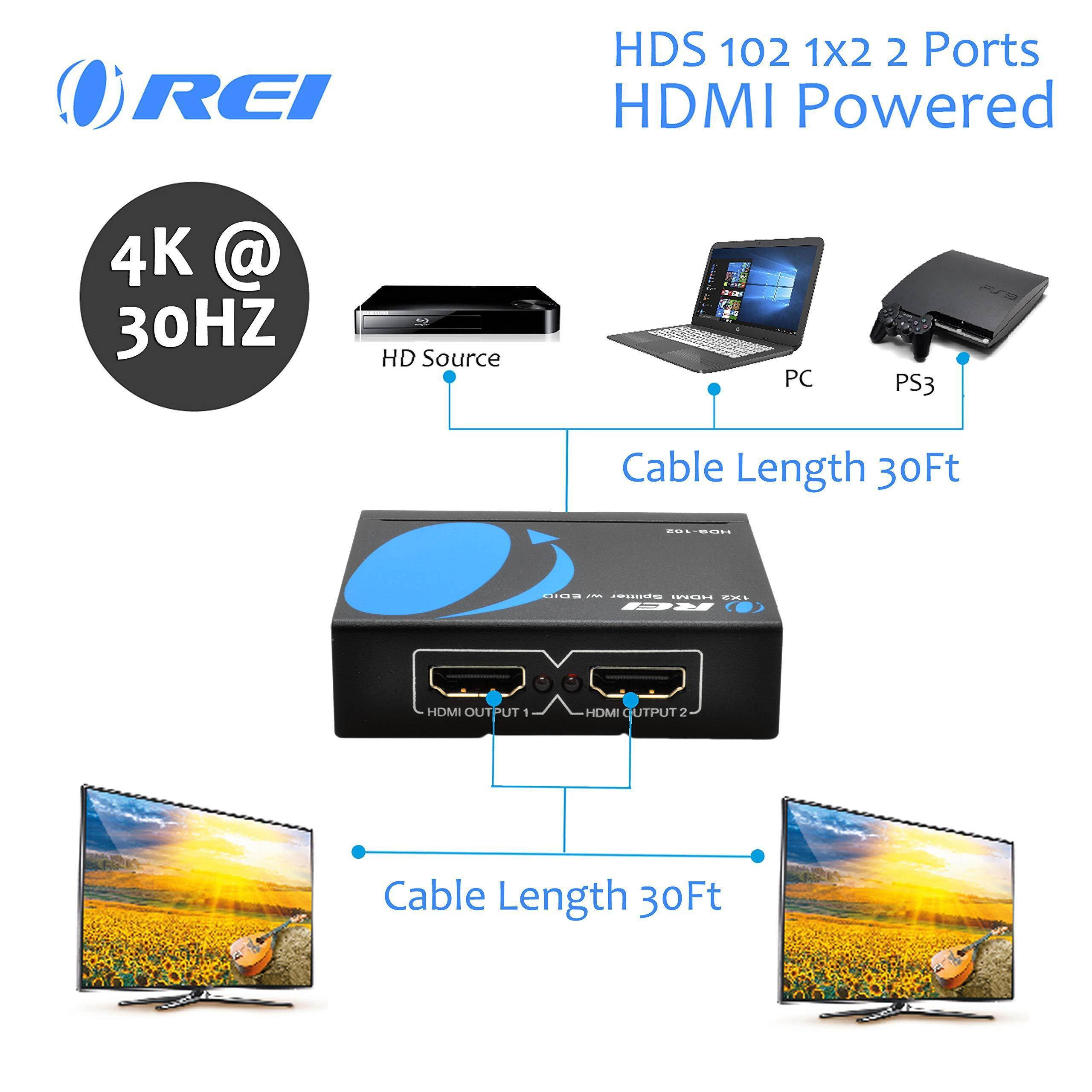OREI HDS-102 1x2 Powered 1080P HDMI Splitter with 3D Resolutions & Full Ultra HD 4K/2K