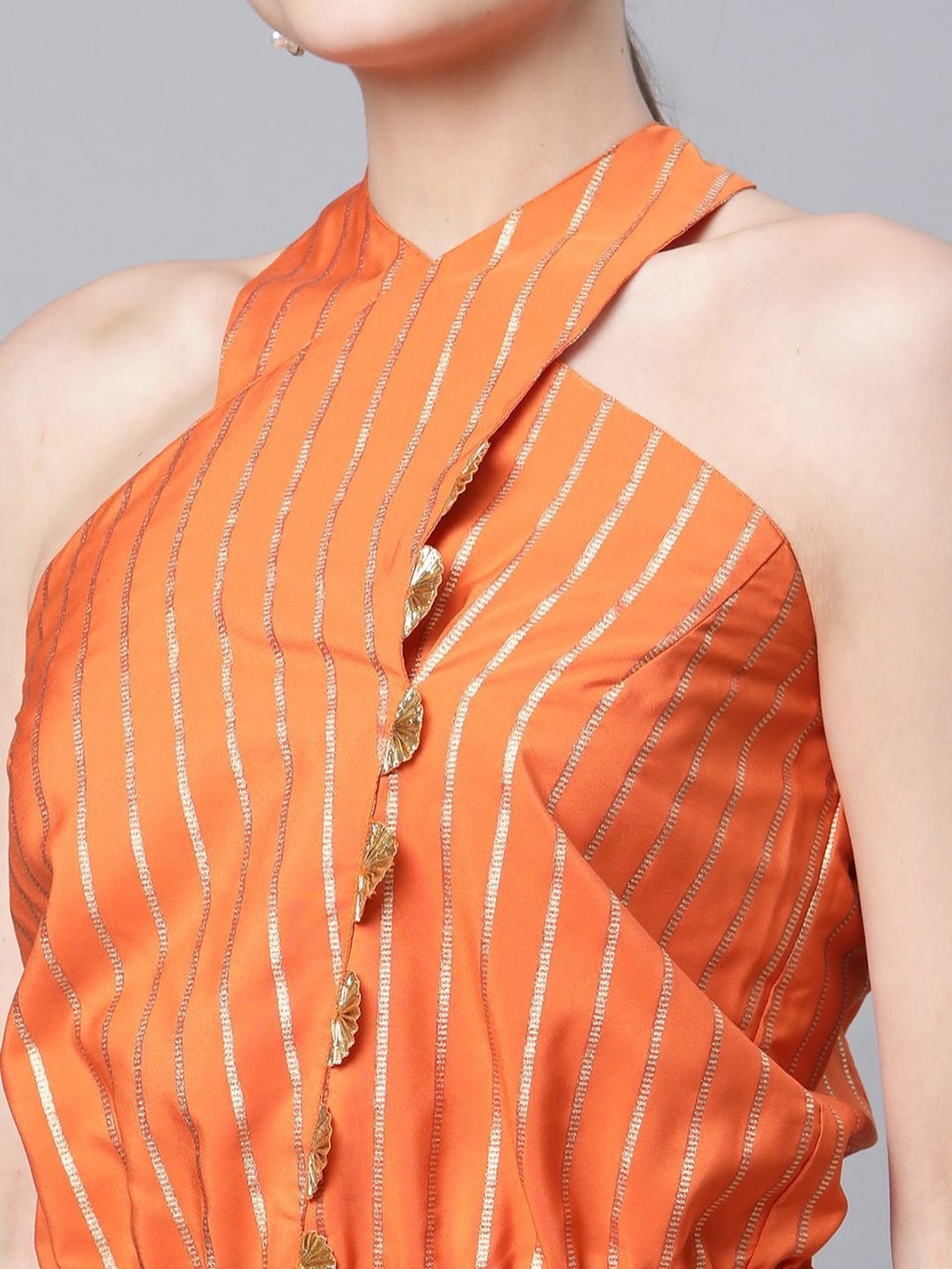 Ahalyaa Orange Striped Jumpsuit