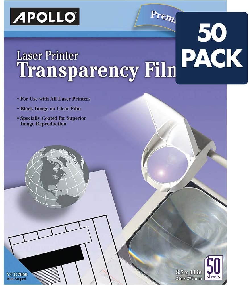 APOLLO Transparency Film for Laser Printers, Black on Clear, 50 Sheets/Pack (CG7060) (VCG7060E)