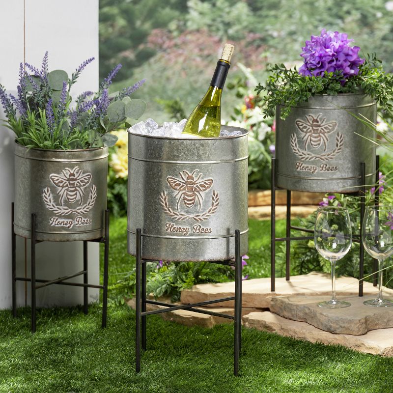 Set of 2 Planters with Stand Gold - CosmoLiving by Cosmopolitan