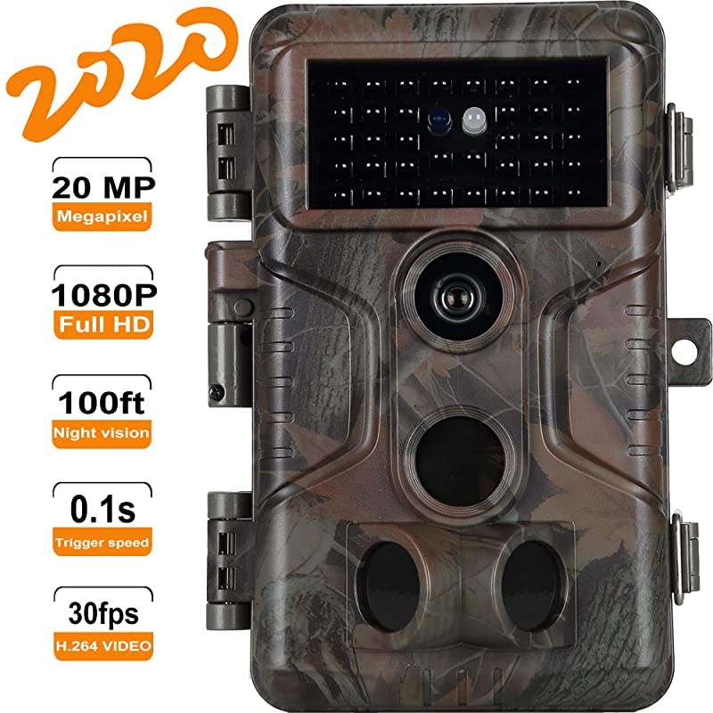 Game & Deer Trail Camera with 100ft Night Vision 20MP Photo 1080P H.264 MP4 Video 0.1S Trigger Motion Activated Waterproof for Outdoor Wildlife Hunting & Home Security Surveillance