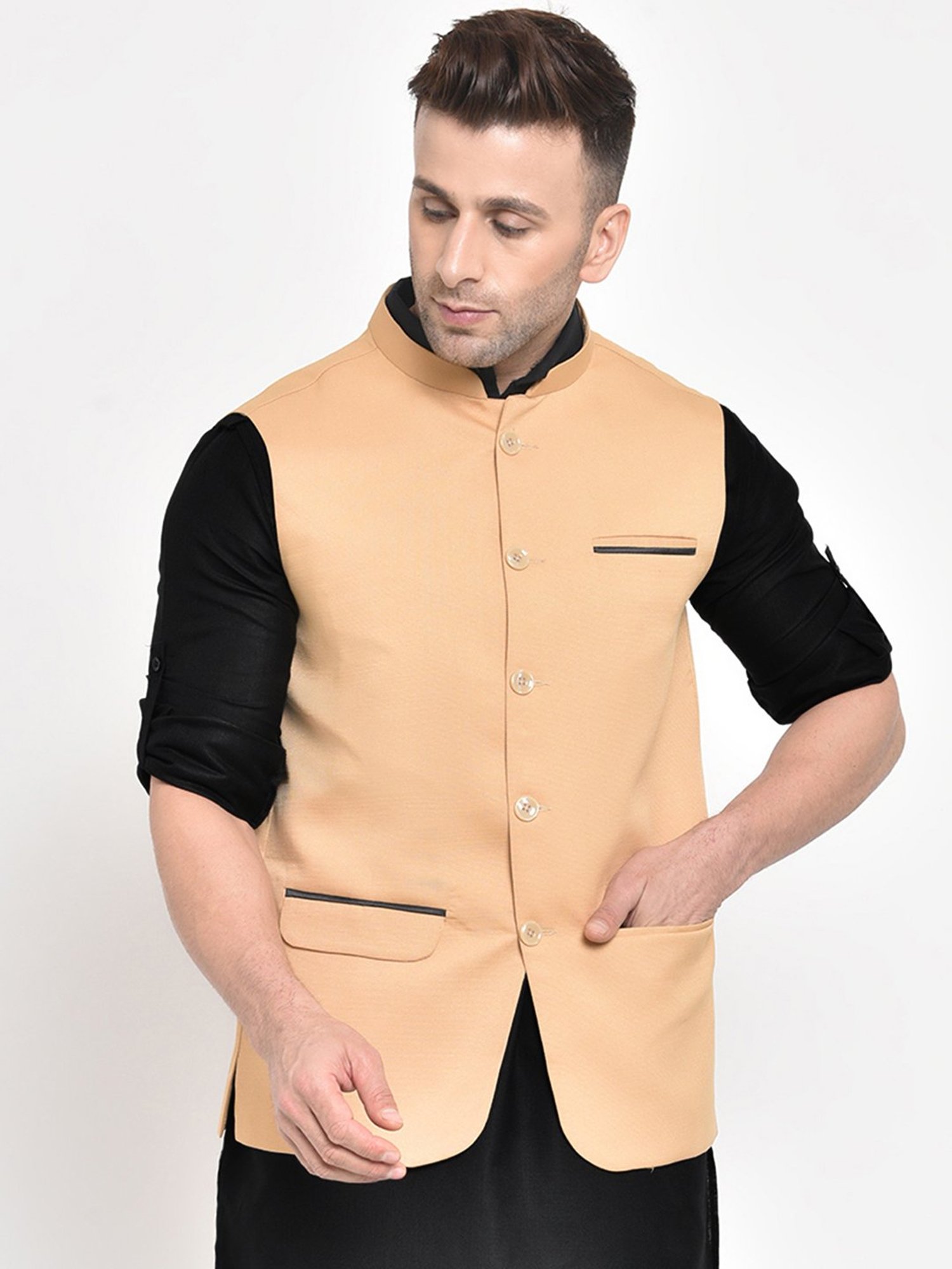 Hangup Plus Khaki Regular Fit Nehru Jacket