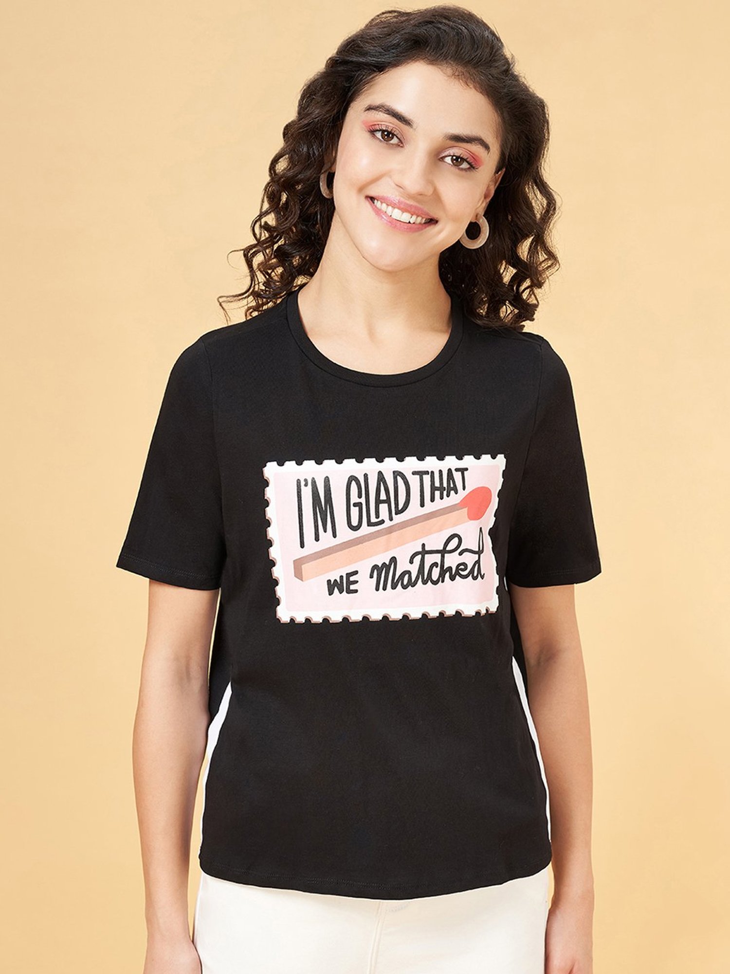 People by Pantaloons Black Printed T-Shirt