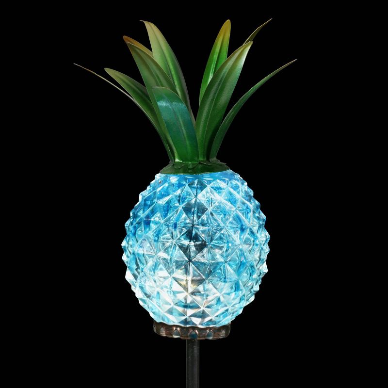 29" Metal and Glass Solar Pineapple Garden Stake Blue - Exhart