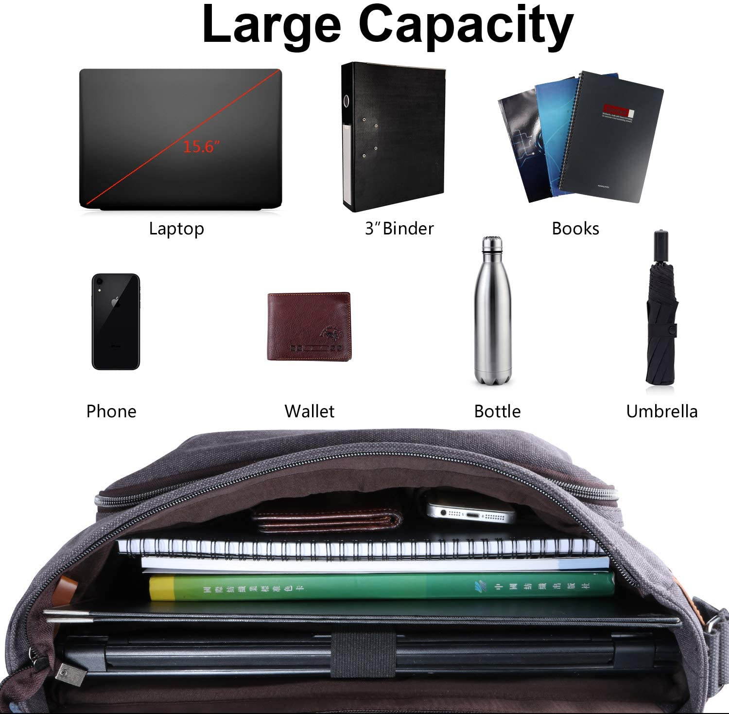 Estarer 15.6inch Computer Messenger bag Water-resistance Canvas Laptop Shoulder Bag New Version