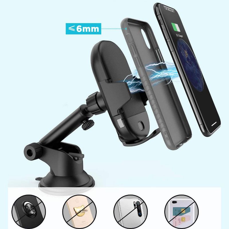 Letscom Wireless Car Charger Auto-Clamping,15W Qi Fast Charging Car Charger Mount, Windshield Dashboard Air Vent Phone Holder - Black