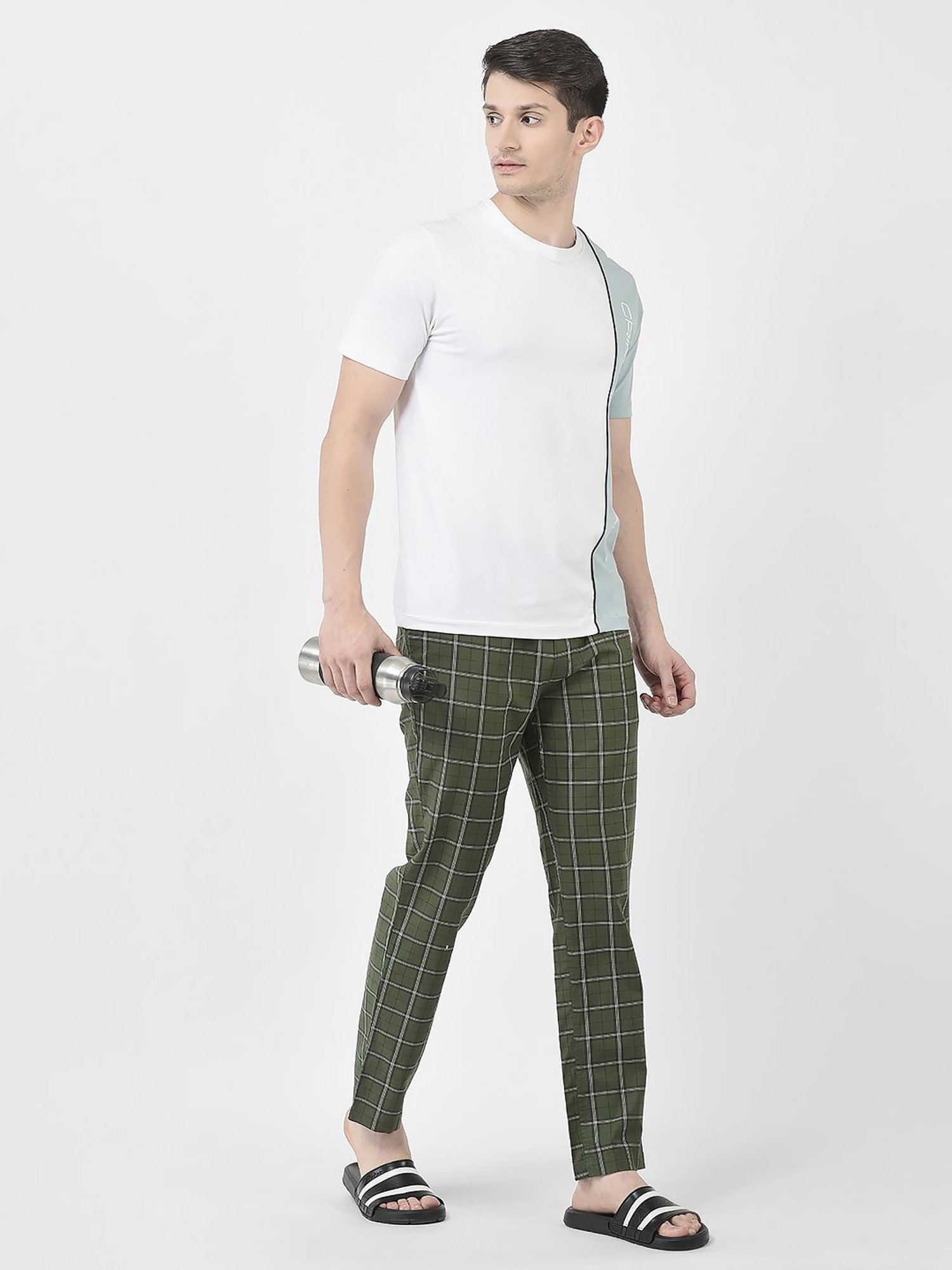 Crimsoune Club Green Regular Fit Check Cotton Lounge Pants