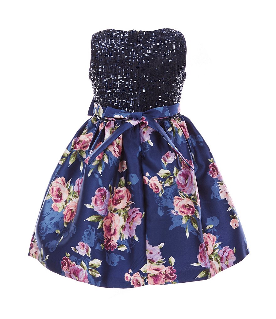 Laura Ashley Little Girls 2T-6X 3/4 Sleeve Rose & Butterfly Print Clip Dot Dress