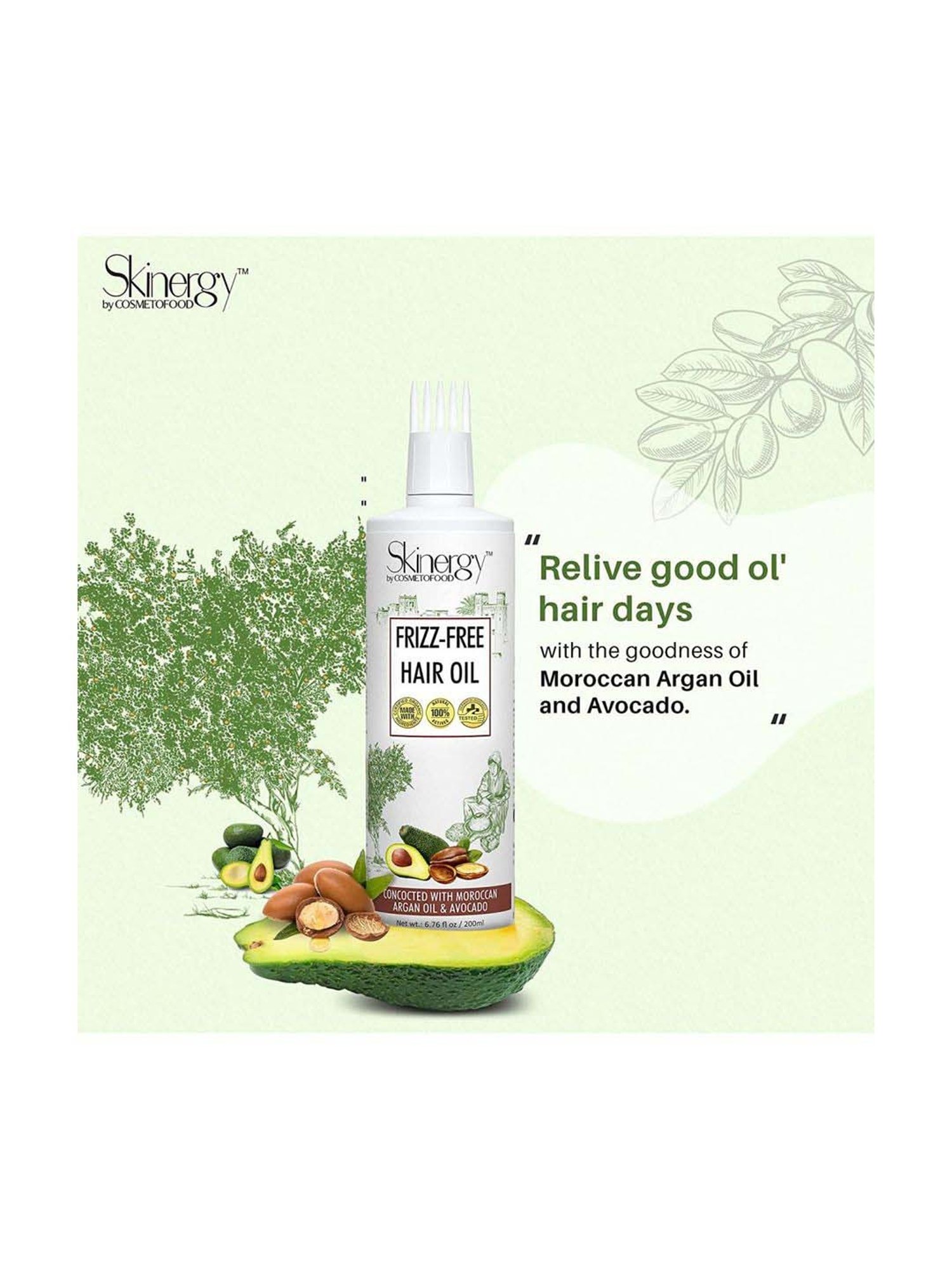 Cosmetofood Skinergy Frizz-free hair oil with Moroccan Argan oil & Avocado - 200 ml