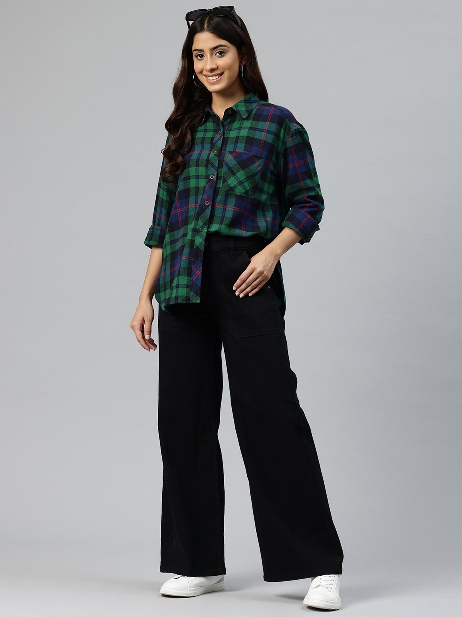 One Femme Green Check Shirt