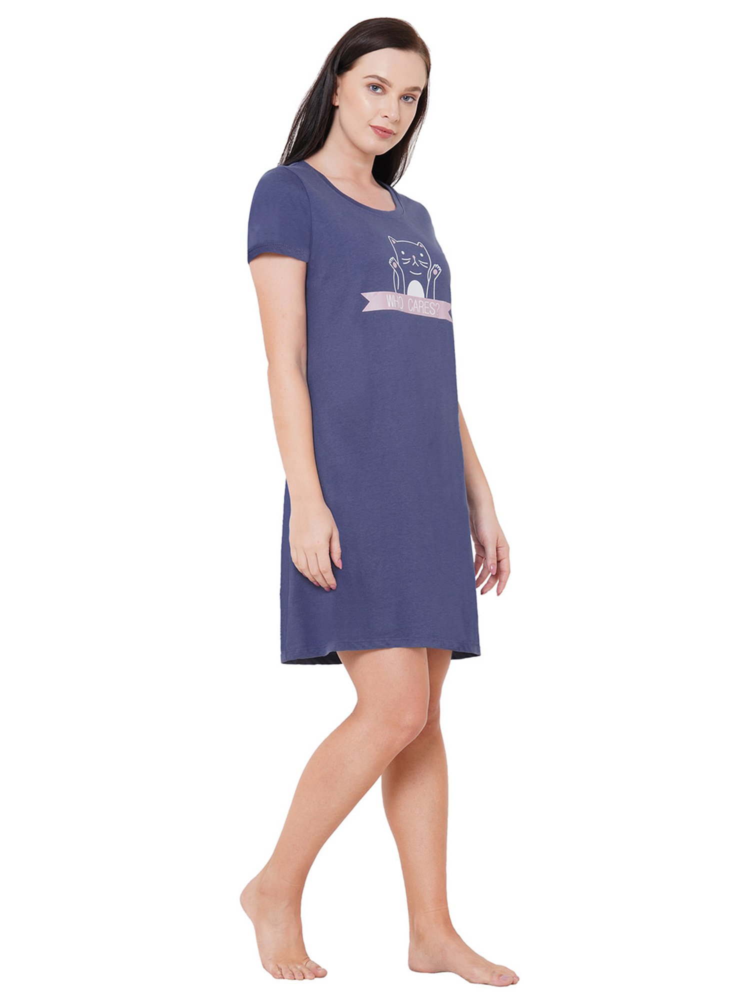 Soie  Blue Printed Night Dress