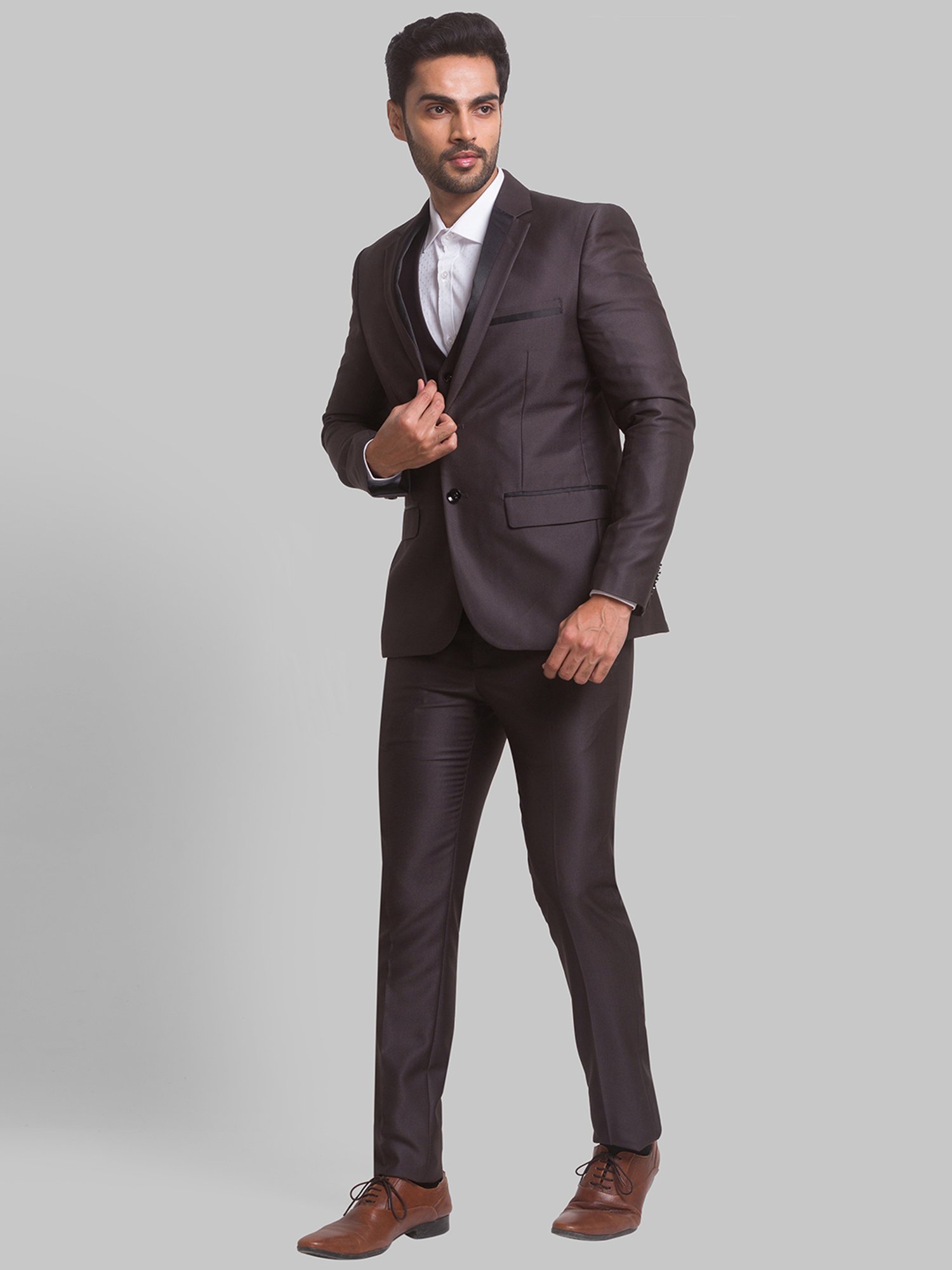 Parx Grey Regular Fit Three Piece Suit