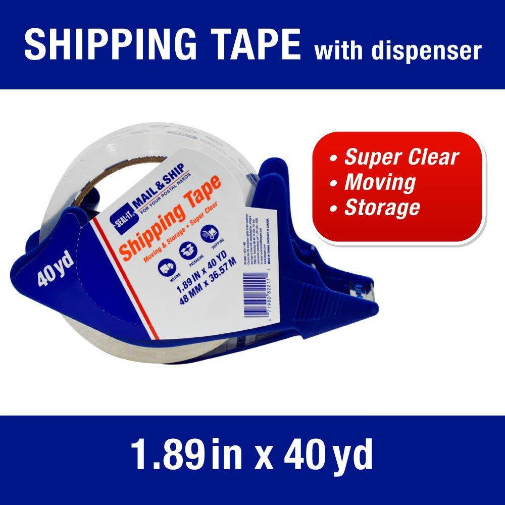 Seal-It Mail & Ship Moving and Storage Shipping and Packing Tape, 1.89 Inches x 40 Yards with Dispenser