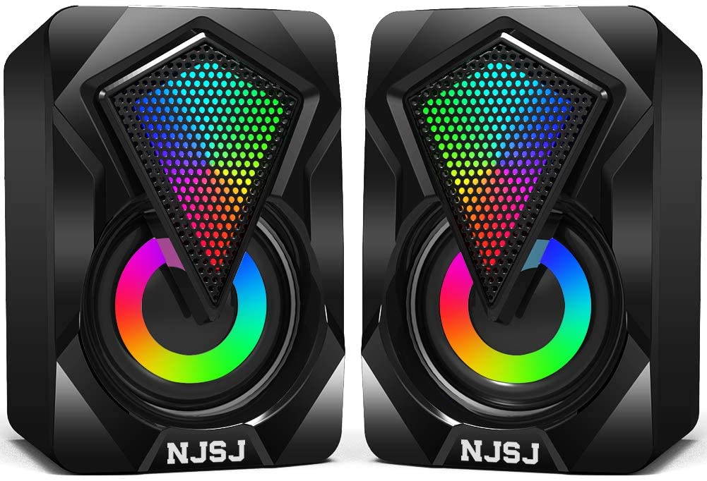 CUUWE Computer Speakers,Wired PC Speaker 2.0 USB Gaming Powered Stereo Mini Multimedia Volume Control with RGB Lights 3.5mm Aux Input for Phone Tablets Desktop Laptop