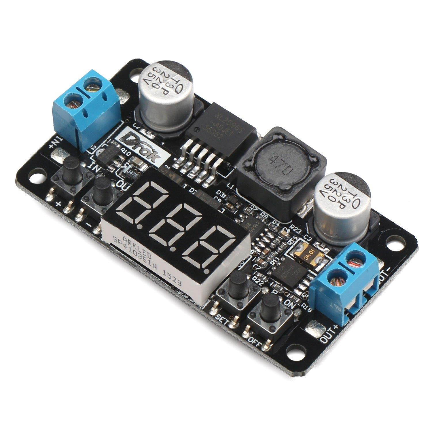 24V to 12V 5V DC Converter, DROK LM2596 Buck Power Converter 5-32V to 0-30V Step Down Adjustable Output Voltage Regulator Board Power Supply Module with LED Display Voltmeter Screw & Heatsink