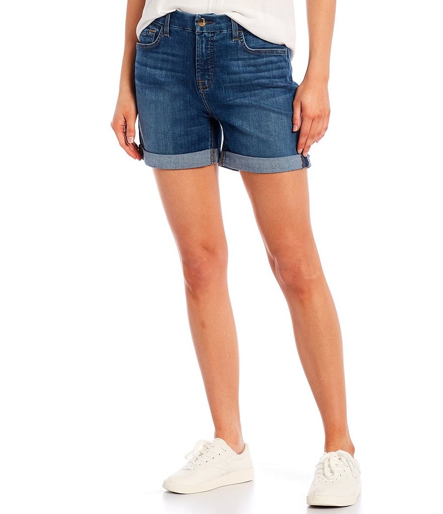 JEN7 by 7 for All Mankind Mid Rolled Hem Stretch Denim Shorts