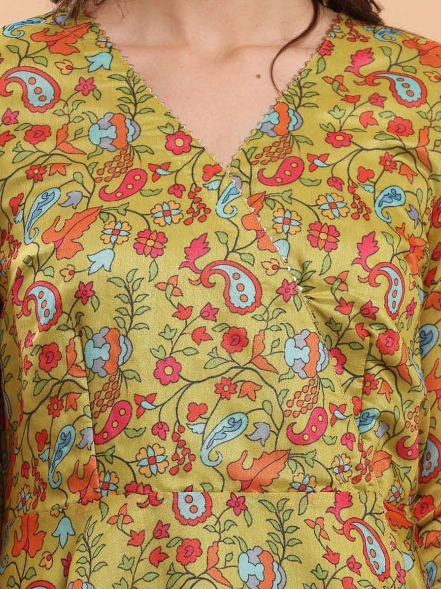 Kaanchie Nanggia Green Floral Printed Anarkali