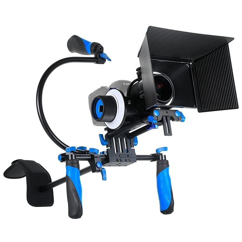 DSLR Rig Movie Kit Shoulder Mount Rig with Follow Focus and Matte Box and Top Handle for All DSLR Cameras and Video Camcorders