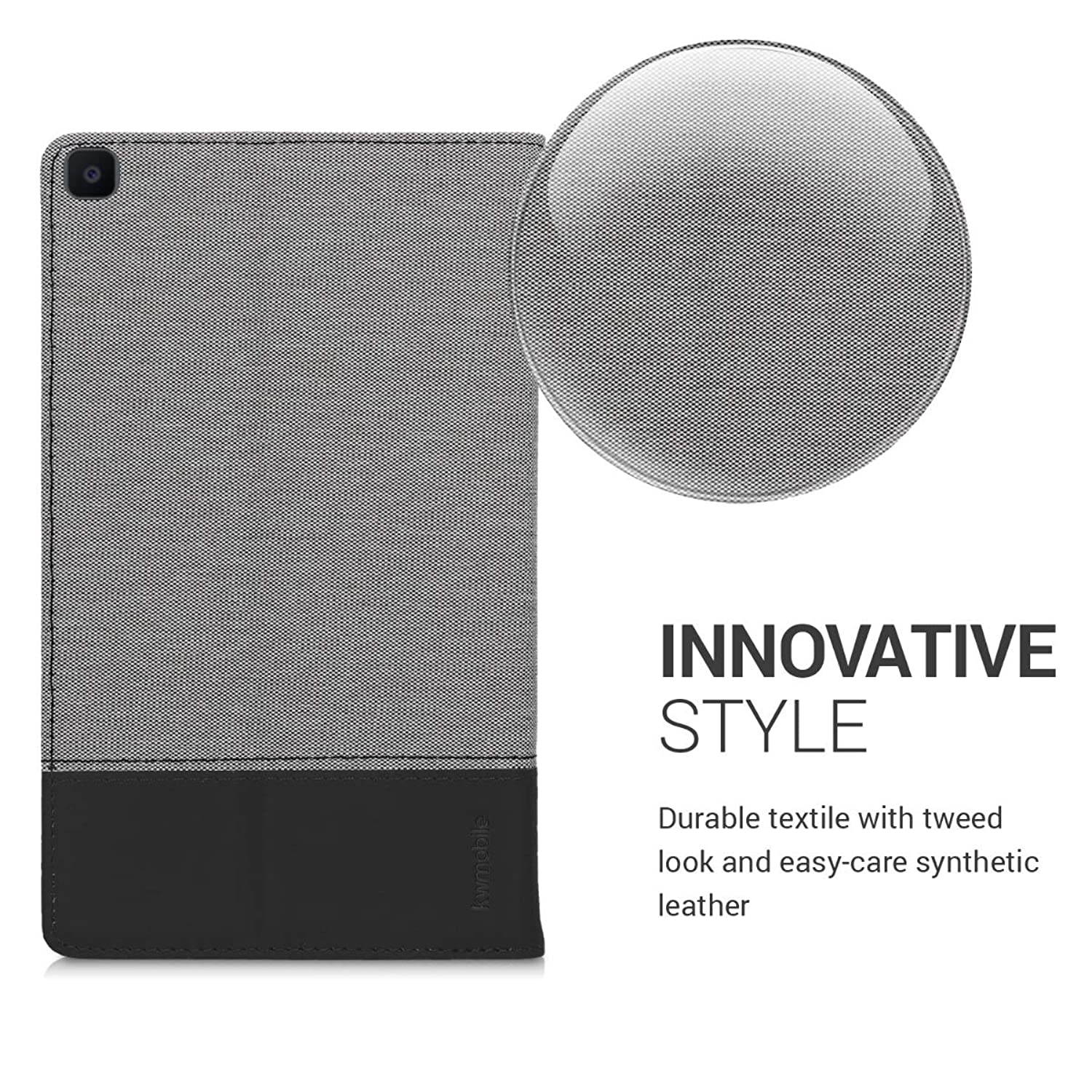 kwmobile Case Compatible with Samsung Galaxy Tab A 8.0 (2019) - PU Leather and Canvas Cover with Stand Feature - Grey/Black