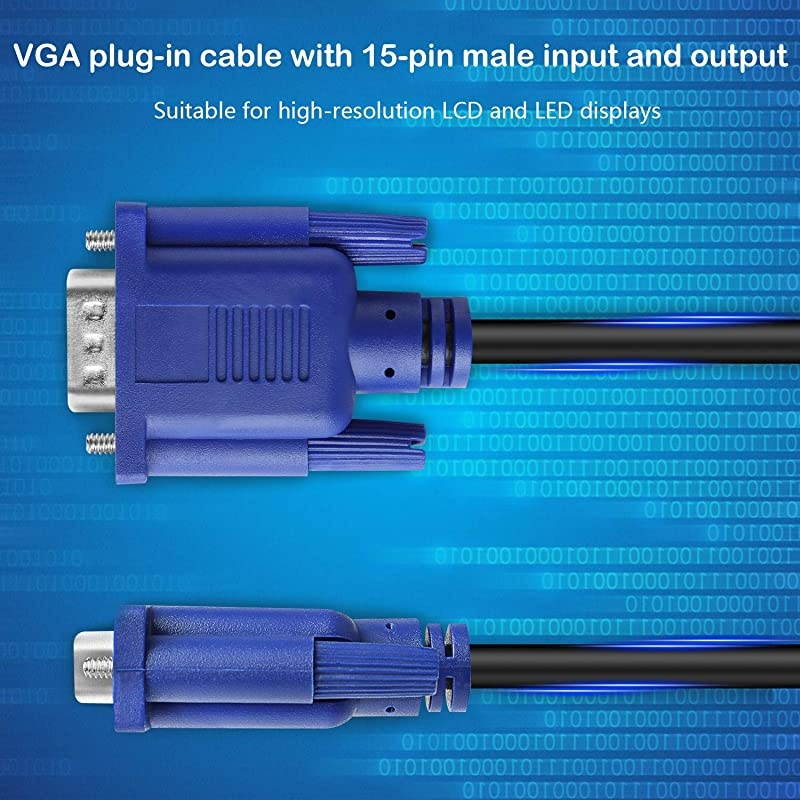VGA to VGA Monitor Cable HD15 Male to Male for TV Computer Projector (1.5 Feet)