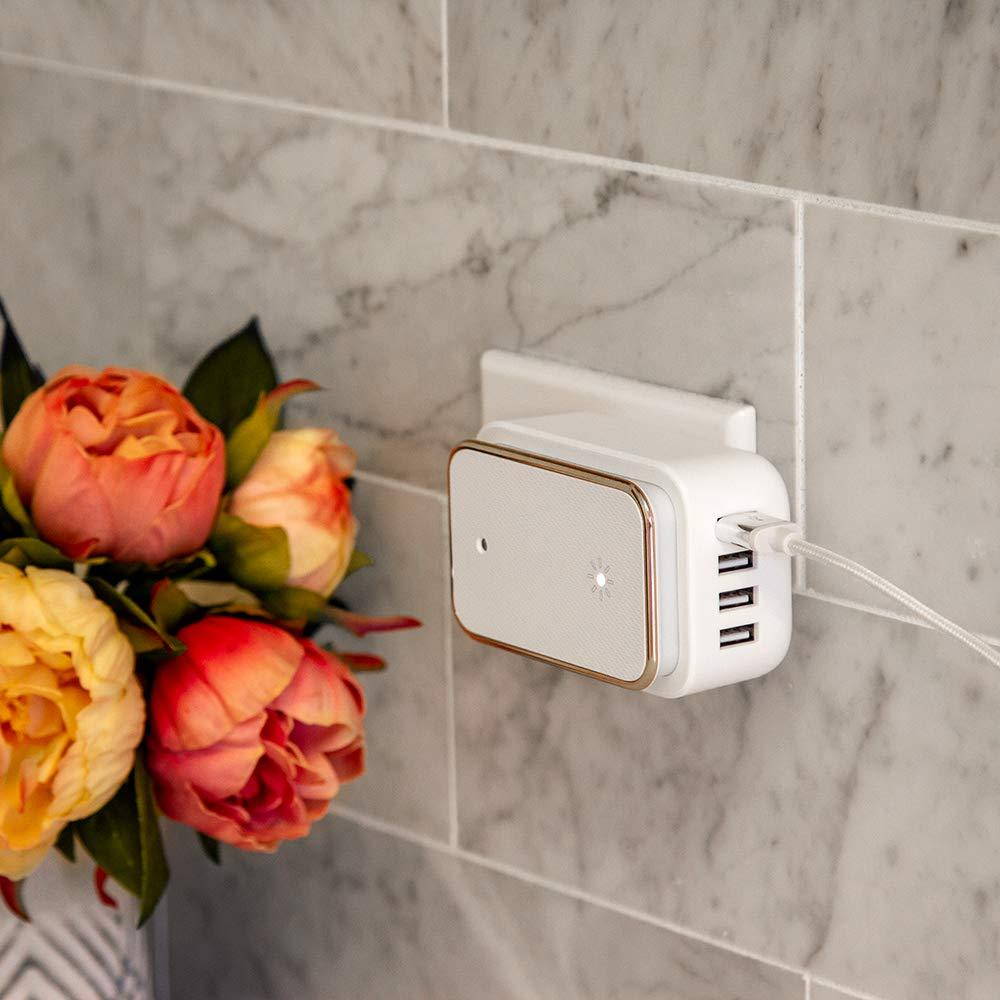 ChargeHub X4-4-Port USB Supercharger at 2.4 Amps per Port and 50 Lumen LED Night Light Compatible with The iPhone X/8/7/6 Plus, iPad, Galaxy S9/S8/S7, Nexus, LG & Other Devices (White)