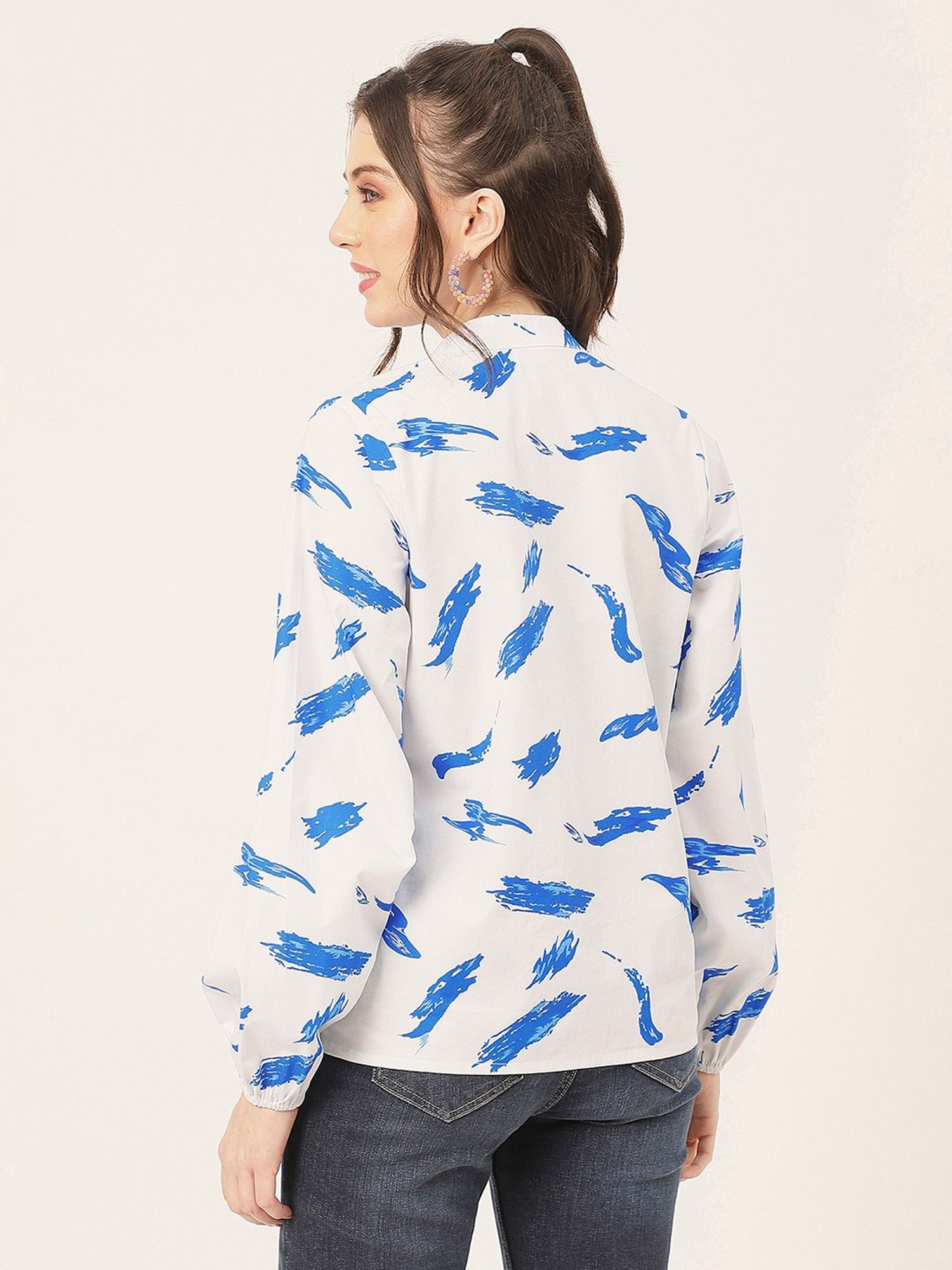 Moomaya Bright White Cotton Printed Shirt