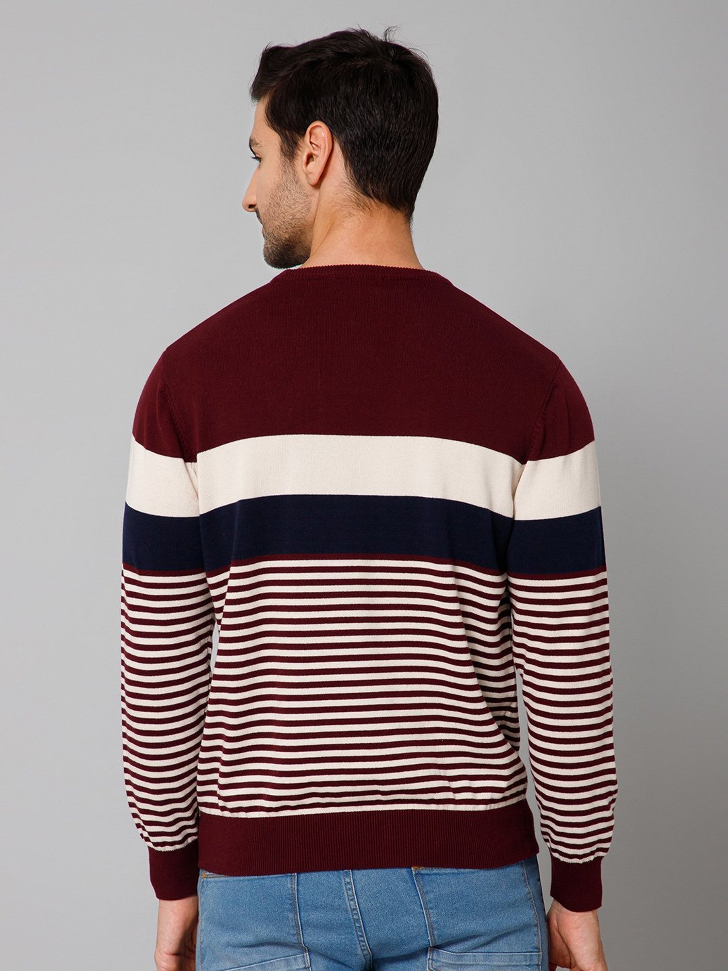 Cantabil Wine Regular Fit Striped Sweater