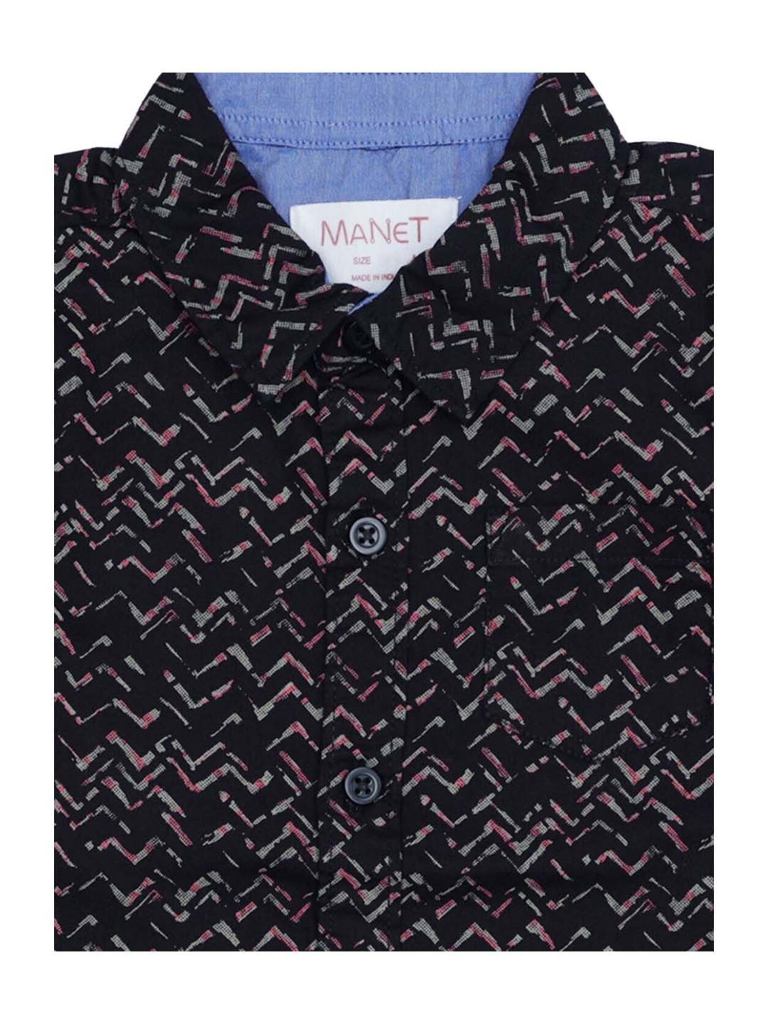 Manet Boys Black Cotton Printed Shirt