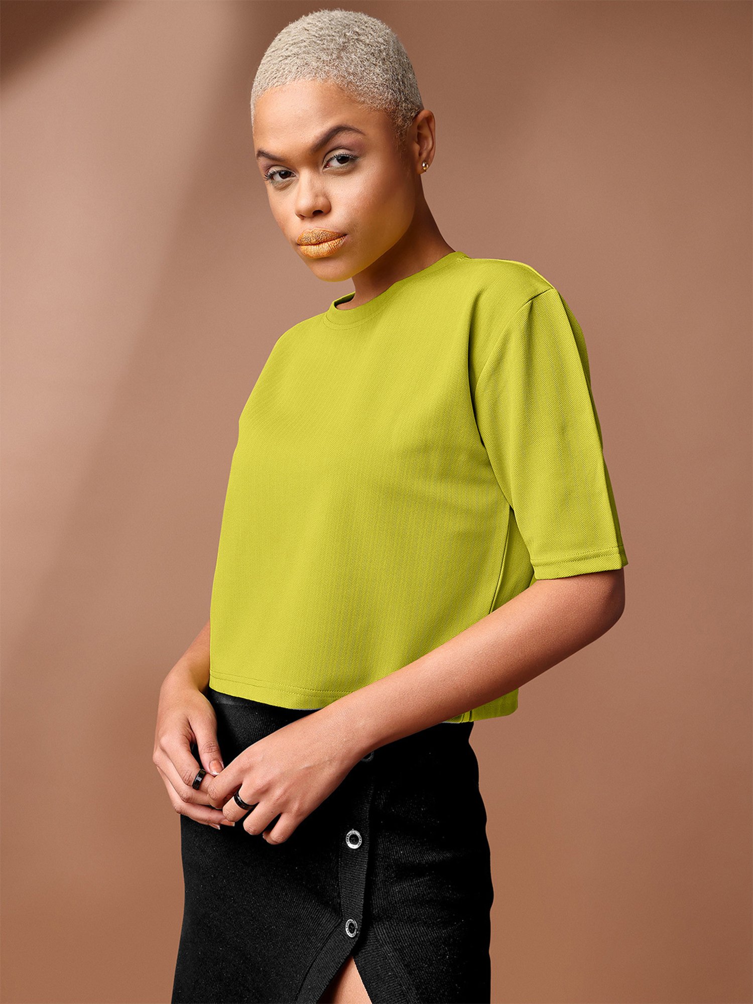 PURVAJA Lime Regular Fit Crop Top