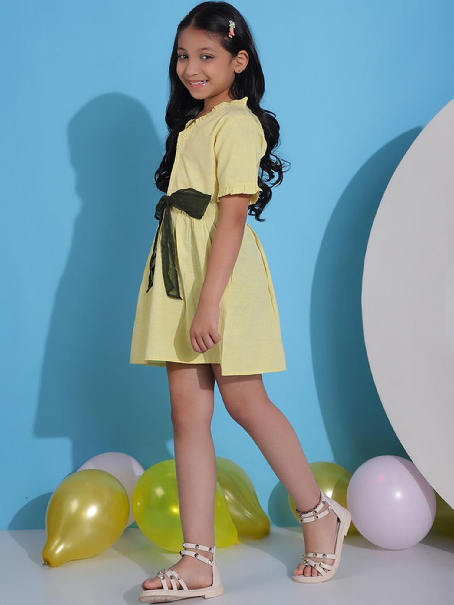 NEUDIS Kids Yellow Solid Dress