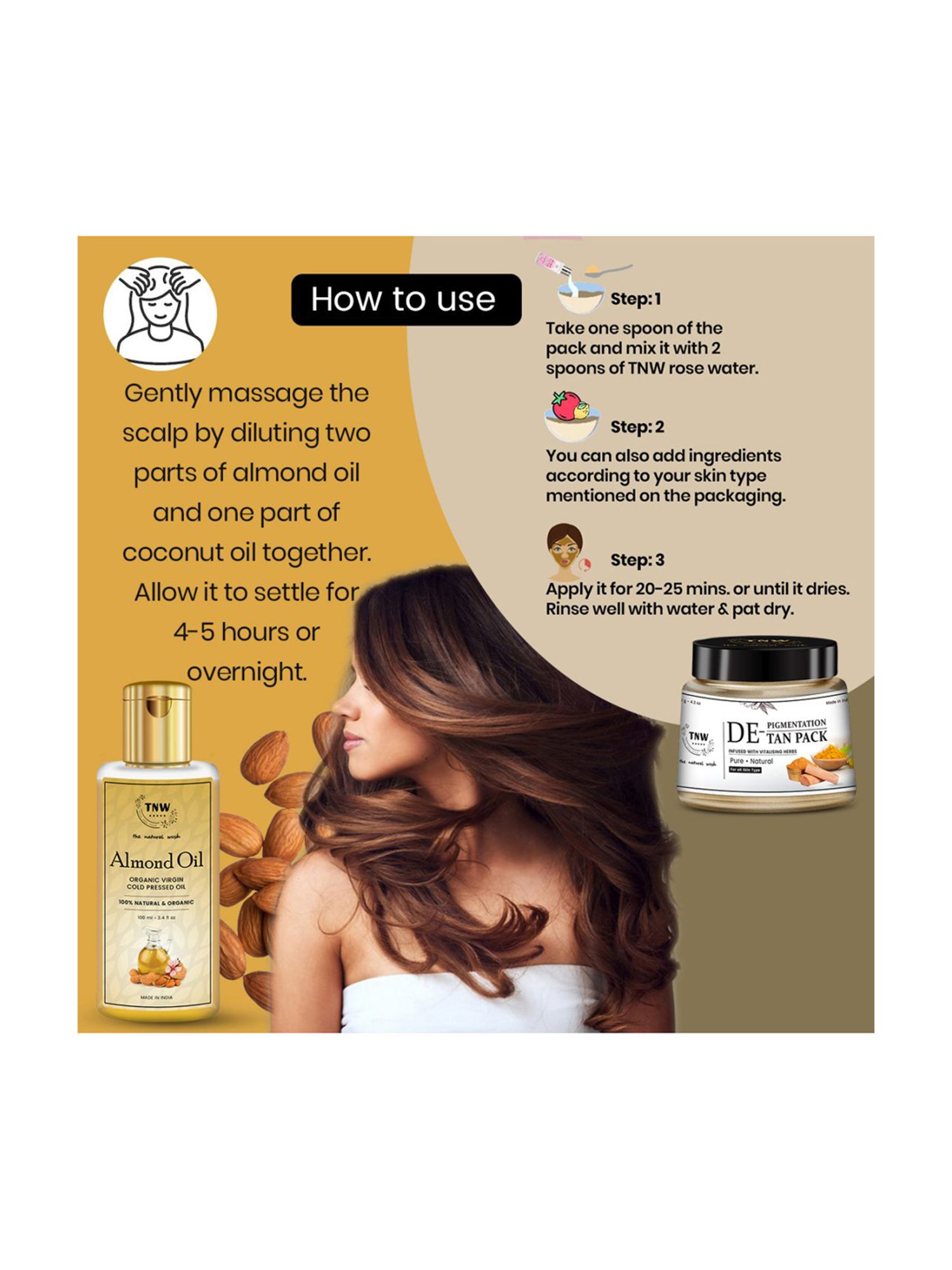 TNW-The Natural Wash Almond Oil & DTAN Pack - 220 gm