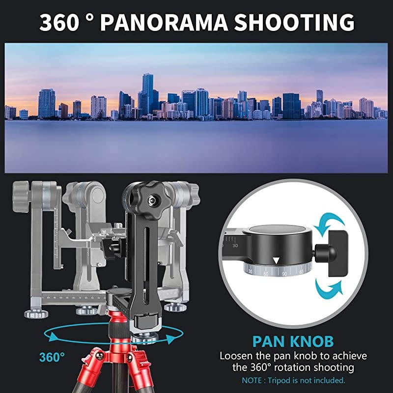 Professional Metal Gimbal Tripod Head 360&deg; Panoramic Head with 100mm Movable Horizontal Axis ArcaSwiss Standard QR Plate and Bubble Level for Digital SLR Cameras up to 33lbs15kg