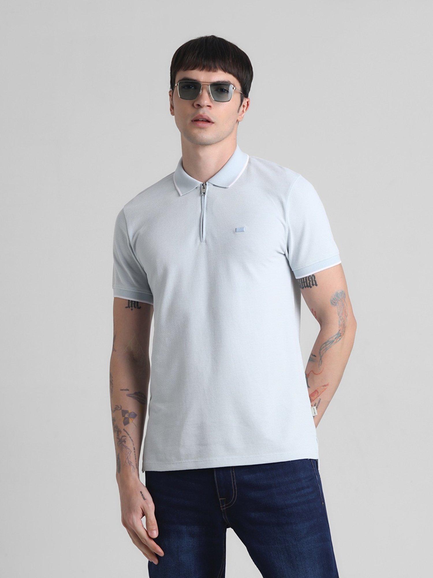 Jack & Jones Ballad Blue Slim Fit Checks Polo T-Shirt