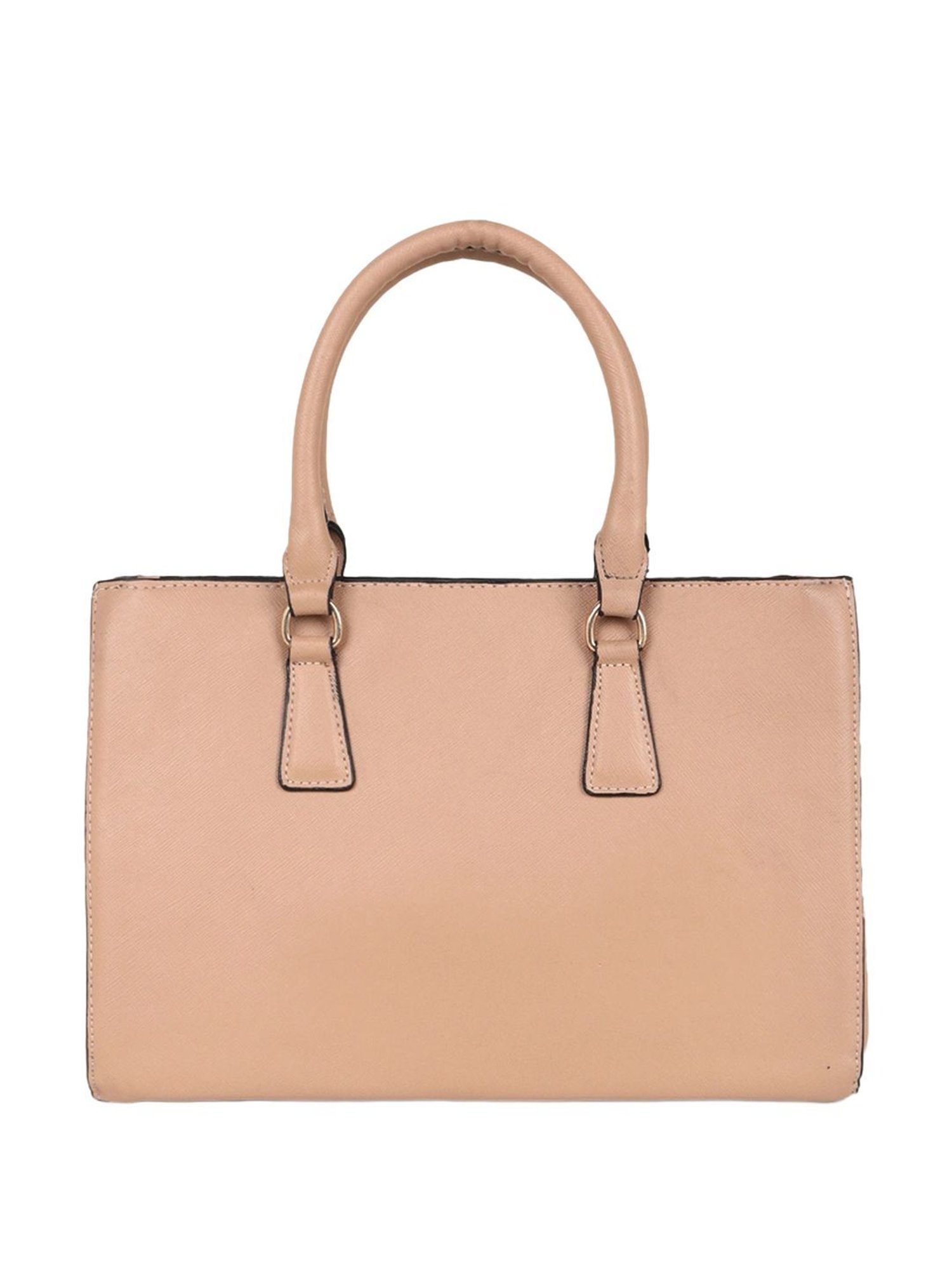 Carlton London Beige Solid Medium Handbag