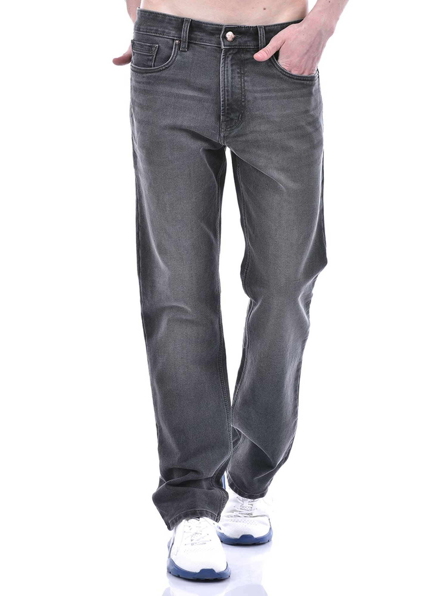 NUMERO UNO Grey Tapered Fit Lightly Washed Jeans