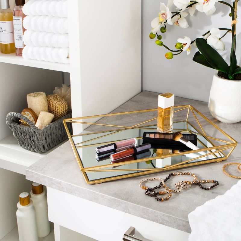 Large Geometric Mirrored Vanity Tray Gold - Home Details