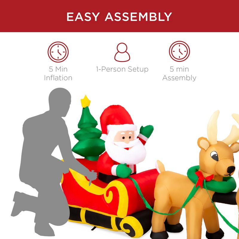 Best Choice Products 9ft Lighted Inflatable Christmas Santa Claus & Reindeer Indoor Outdoor w/ Electric Fan Blower