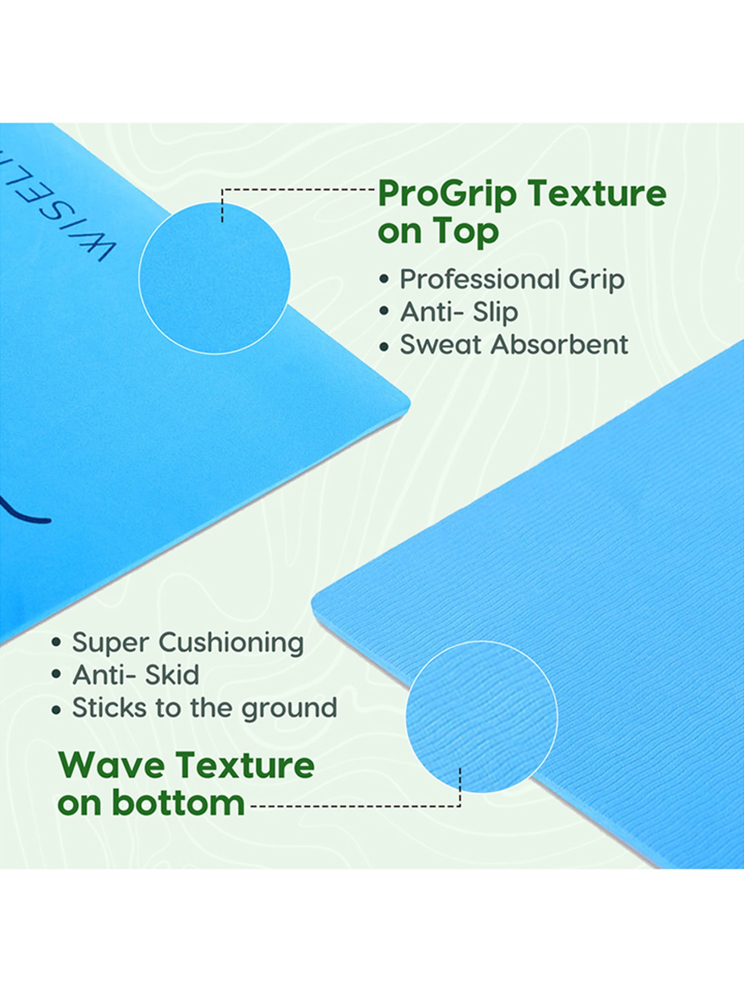 WiseLife TRU Alignment Yoga Mat + Sleek Yoga Strap for Men and Women (Sky Blue)