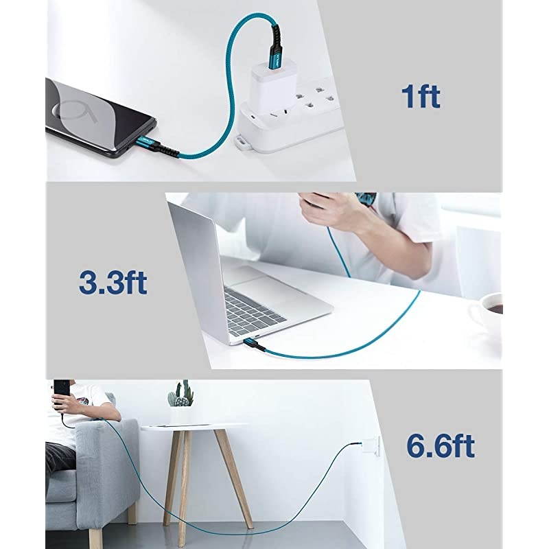 USB C to USB C 60W Cable 3Pack 03m+1m+2m USB Type C Charger Cord Compatible with Samsung Galaxy S20+ Note 20 Ultra Note 10+ MacBook AirPro 13 iPad Pro 20202018 Pixel 234 XL Green