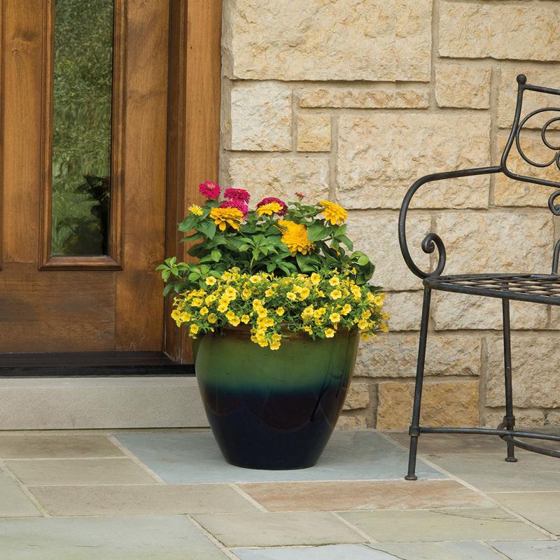 Suncast Seneca 16 Inch Decorative Resin Flower Planter Pot, Green/Blue (4 Pack)