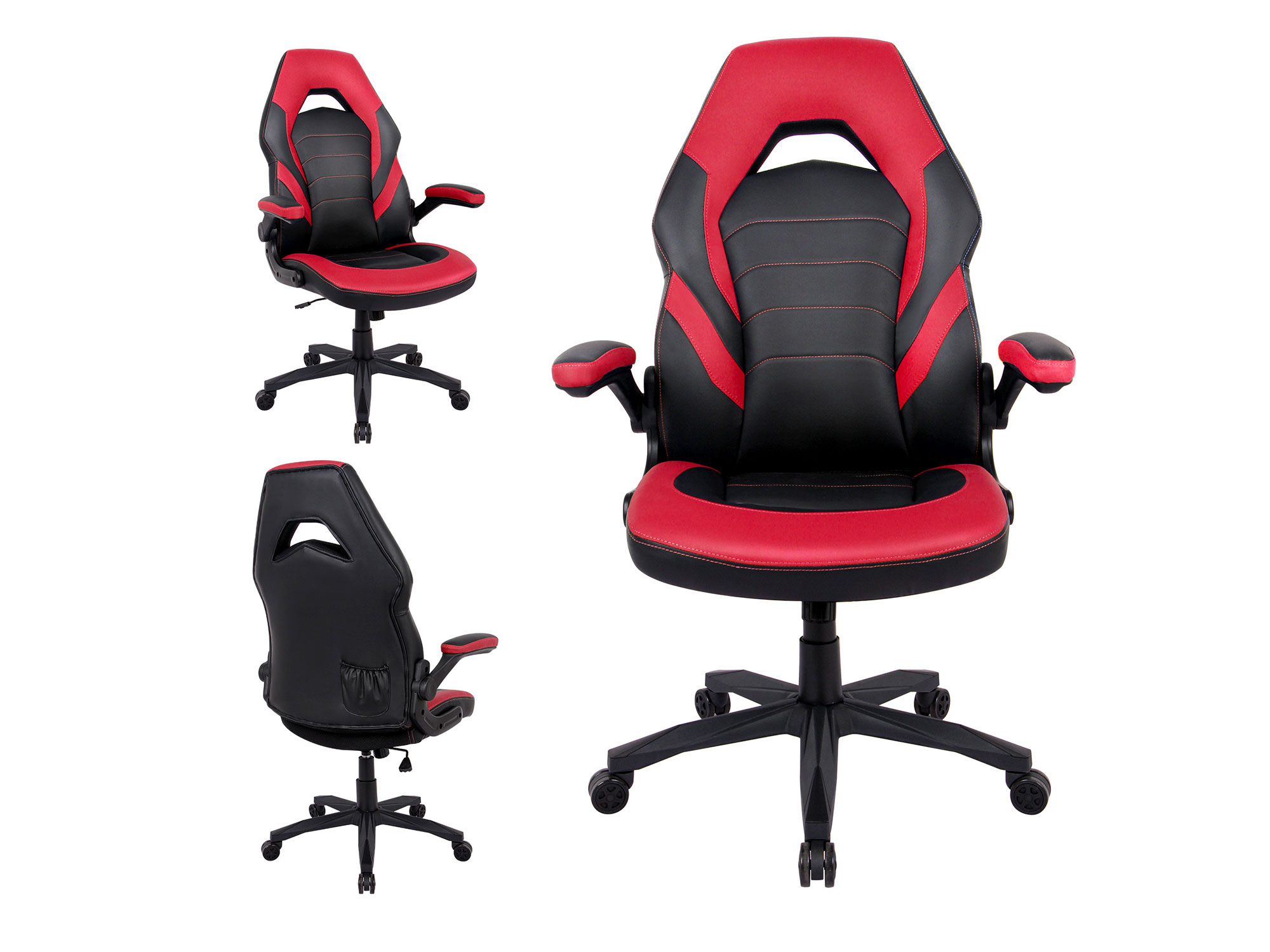 RIMIKING Bonded Leather Racing Ergonomic Gaming Chair Executive Computer Desk Office Chair with Height Adjustable 360&deg;Swivel Flip-up Arms Lumbar Support